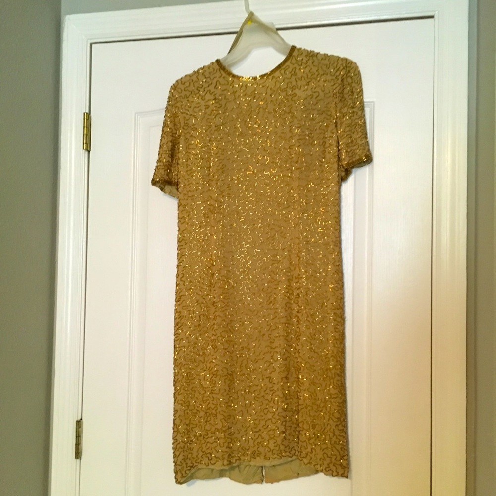 VINTAGE!! Gold Beaded Party Dress